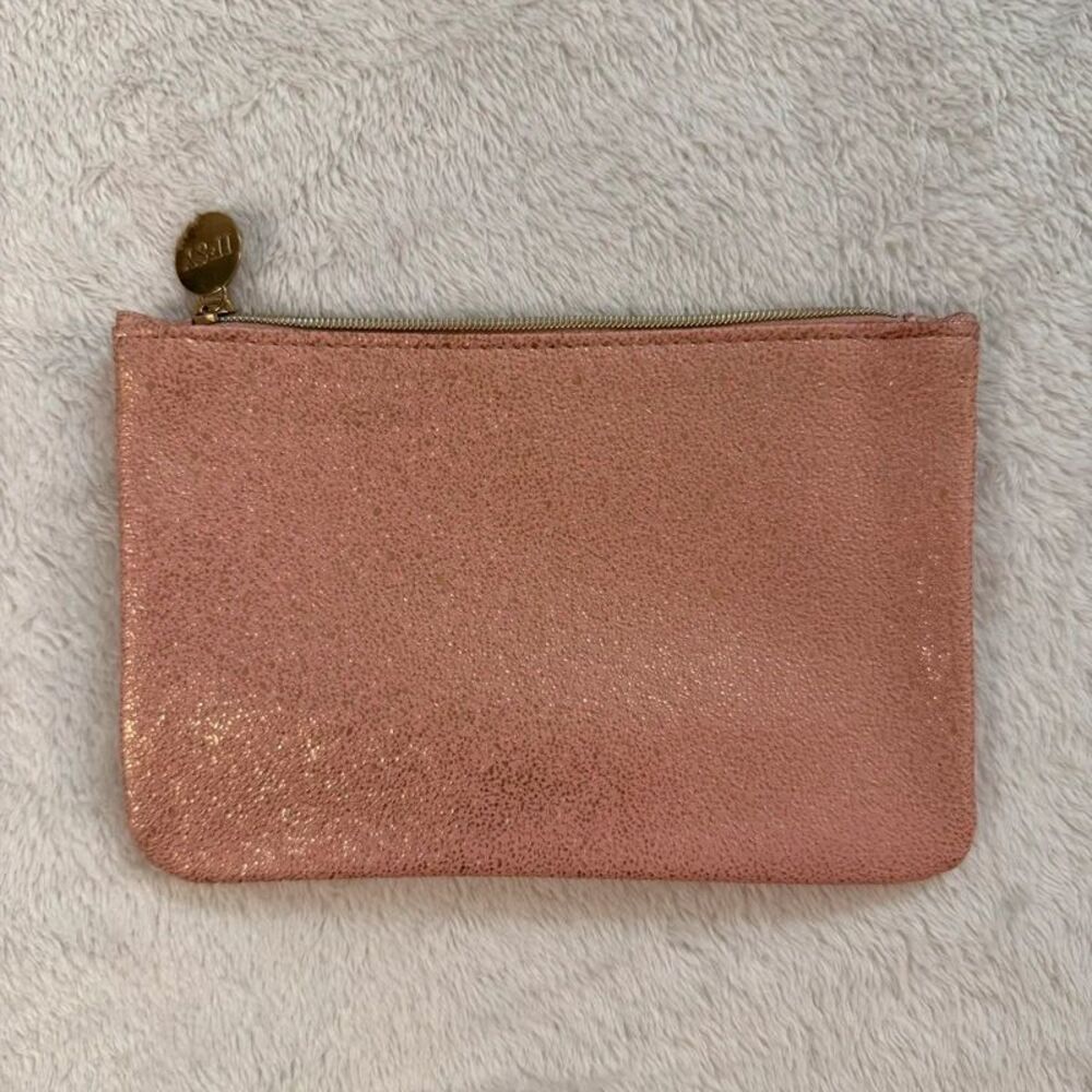pink rose gold shimmer mini makeup cosmetics bag